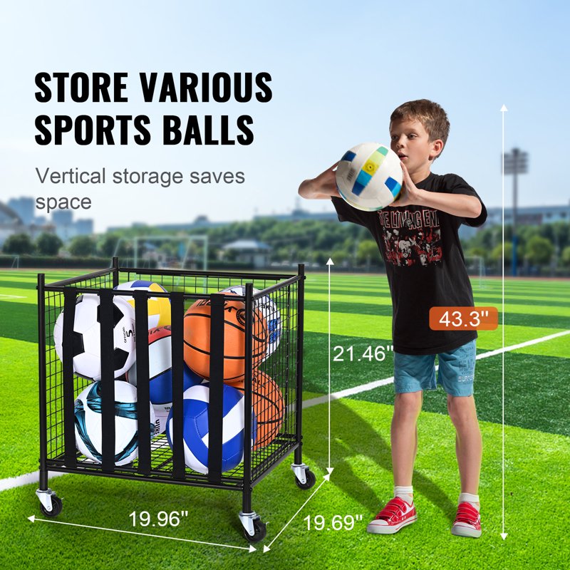 Sports Ball Storage Cart with Elastic Bands - Mobile Basketball & Equipment Organizer