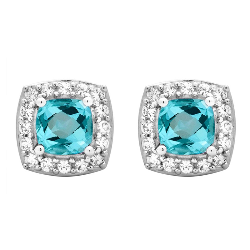 Sterling Silver Halo Stud Earrings with Blue Topaz & White Sapphire