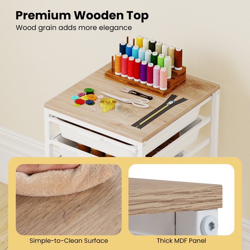 6-Drawer Rolling Storage Cart with Wooden Top and Lockable Wheels for Office or Home Organization