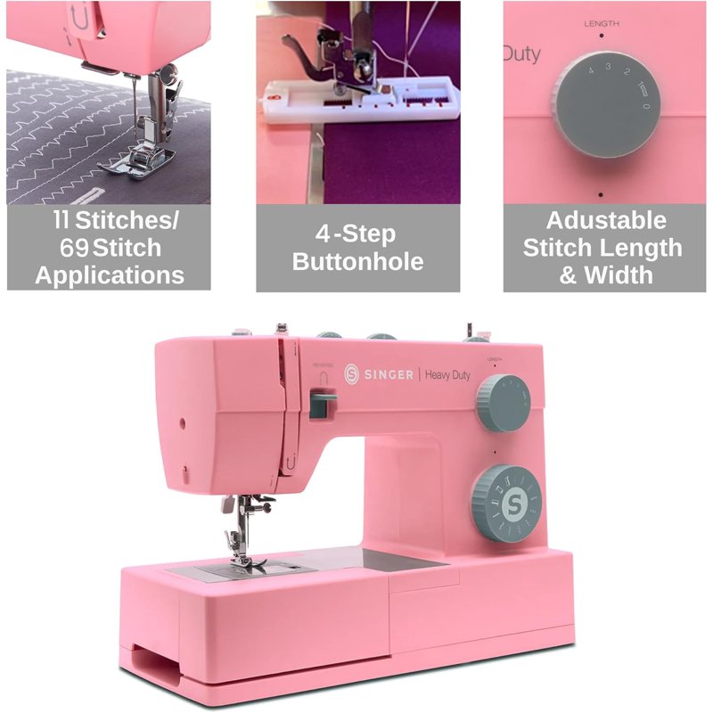 Heavy Duty Sewing Machine Pink - 11 Stitches, High Speed 1100 SPM, Accessories Included