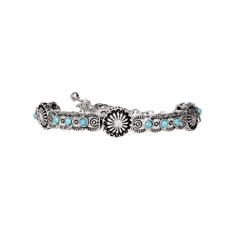 Women's Faux Turquoise Stone Bracelet - Silver Tone Adjustable Cuff
