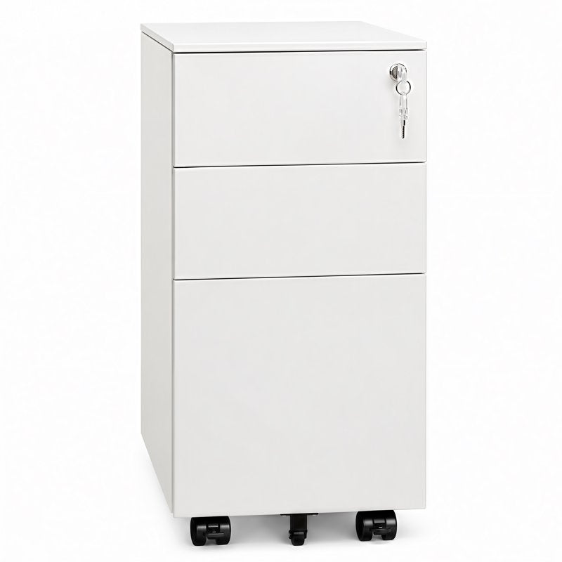 Metal 3 Drawer File Cabinet with Lock, Under Desk Office Storage, White