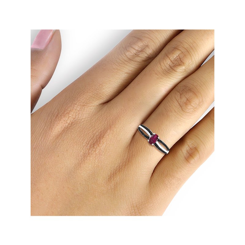 1/2 Carat T.G.W. Ruby and Black Diamond Accent Sterling Silver Ring