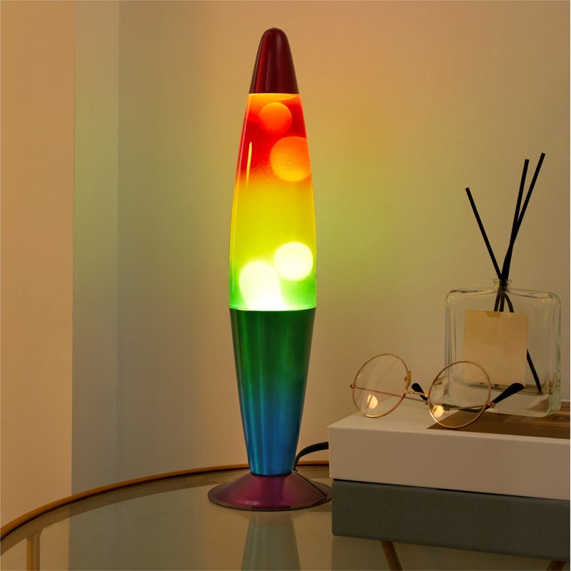 16-Inch Rainbow Motion Volcano Lamp with White Wax & Colorful Base