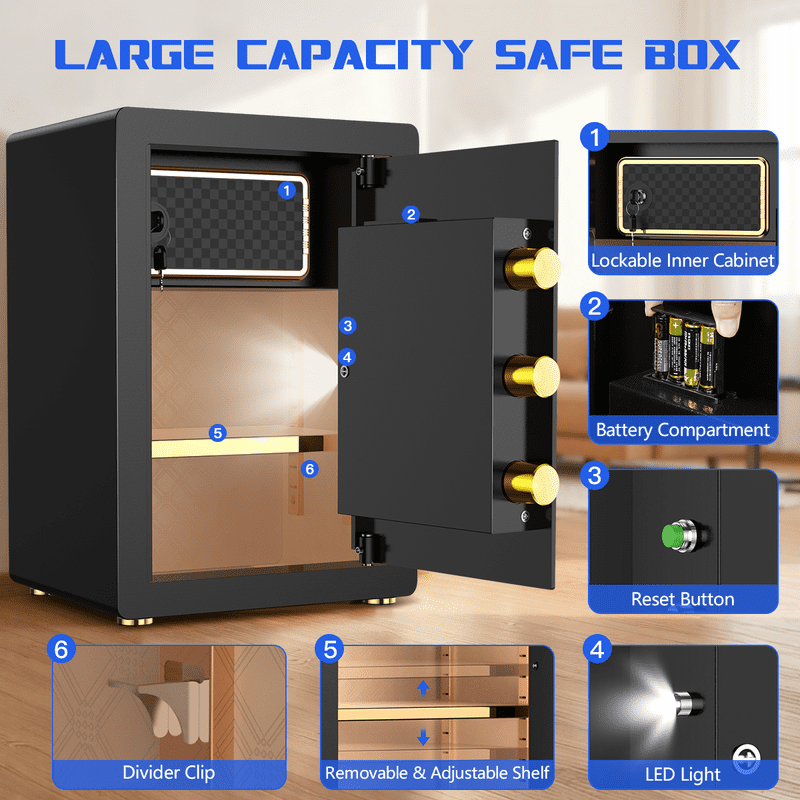 Digital Security Safe Box 5 Cu Ft Fireproof Waterproof Safe with Adjustable Shelves