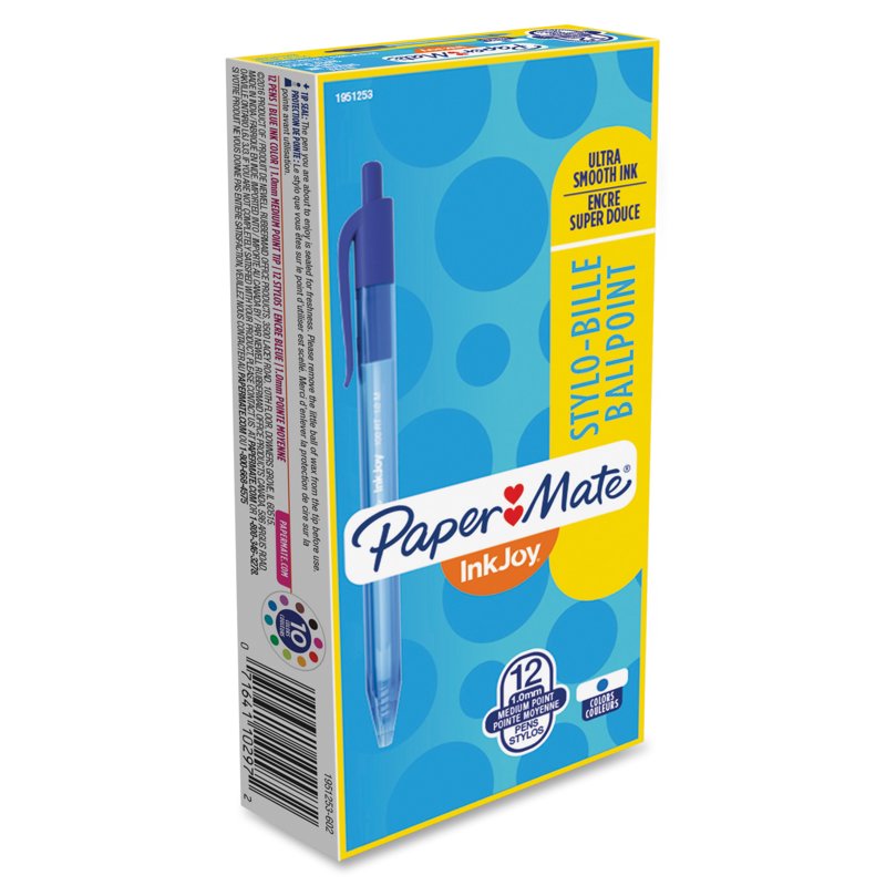 Retractable Ballpoint Pens Blue Ink Medium Tip Pack of 12