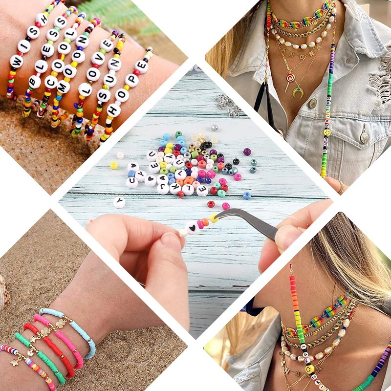 Polymer Clay Beads Kit 48 Colors 6mm Flat Heishi & Letter Beads for Jewelry Making