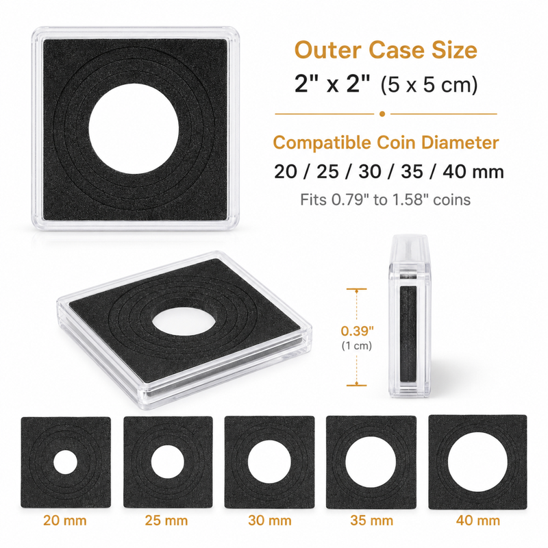 Coin Storage Cases with Foam Inserts - Fits 20-40mm Coins, 40 Pack