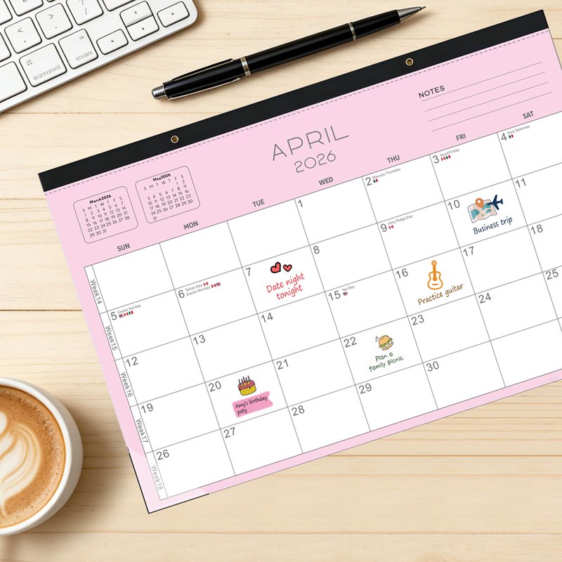 Large Desk Calendar 2026-2027 - 12x17 Inches, 18-Month Schedule, Black