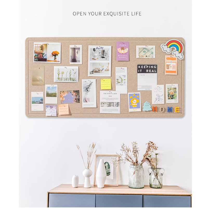 Self-Adhesive Felt Cork Board with Push Pins and Sticky Notes - 23.6x15.7 Inches, Wall-Mounted Bulletin Board for Office, Home, Classroom, White