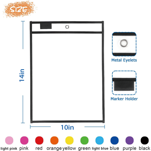 10 Pack Reusable Dry Erase Sleeves 10x14 Inch Clear Plastic Ticket Holders