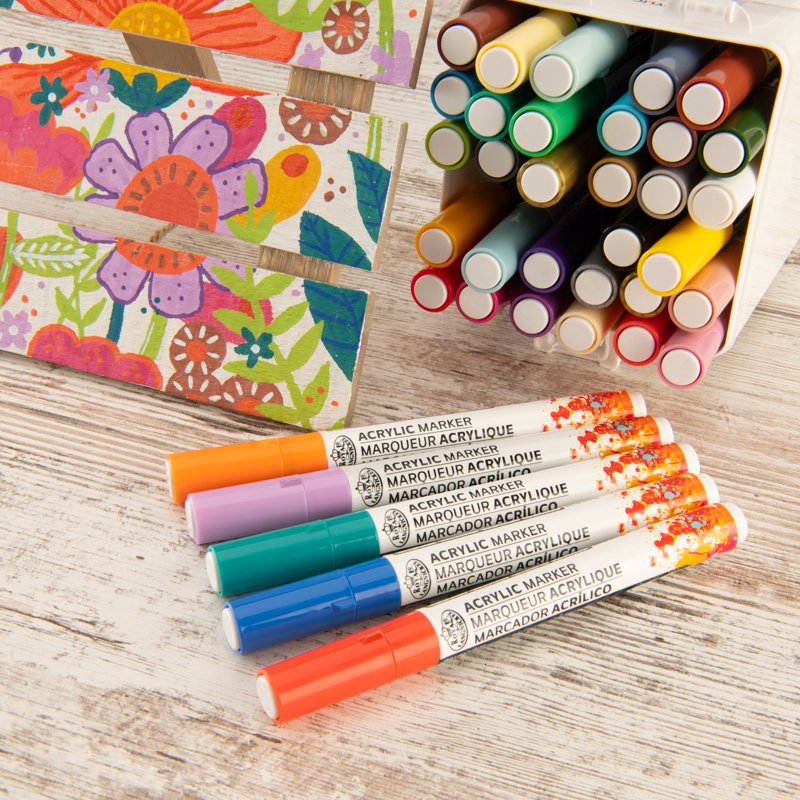 Artist Acrylic Paint Marker Set 36 Pieces with Reversible Tips - Vibrant Multi-Surface Markers