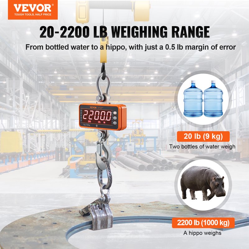 Heavy-Duty Digital Crane Scale 2200 lbs/1000 kg with Remote Control