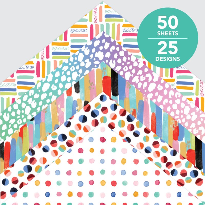 Bright Colorful Scrapbook Paper Pad - 50 Sheets, 25 Designs, 12x12 Inches