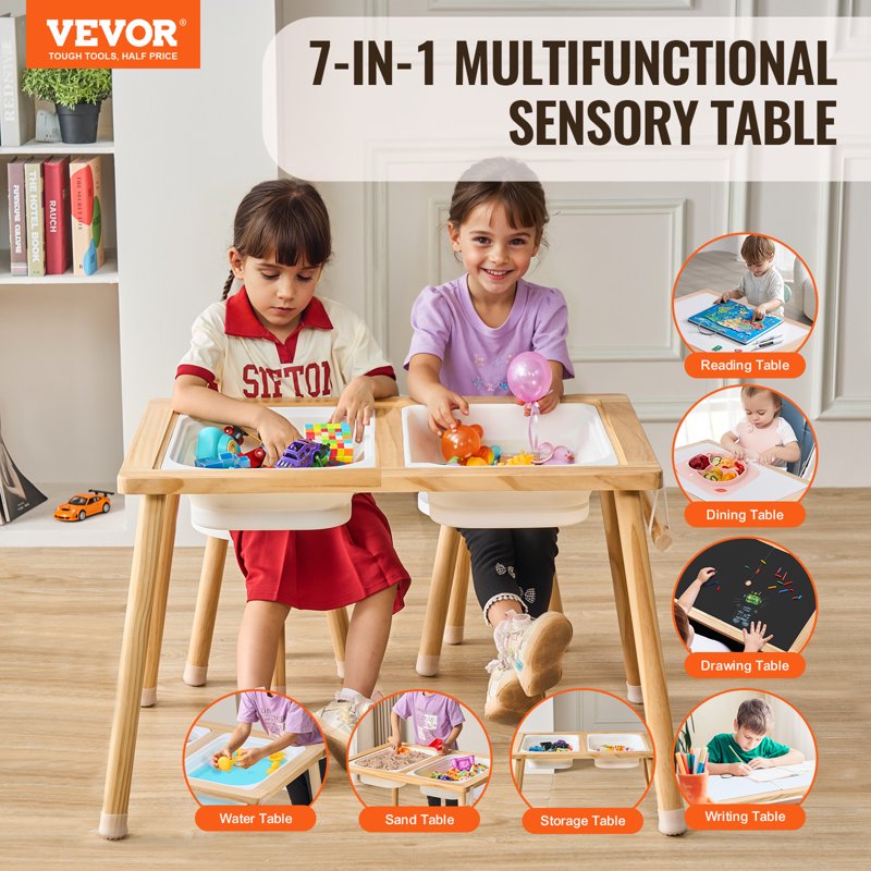 Children's Exploration Desk and Seating Set - Indoor Outdoor Sand Water Play Station with Storage