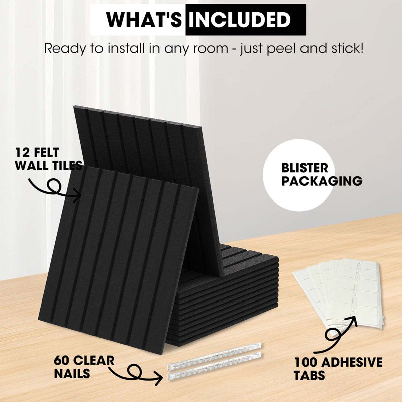 Large Felt Bulletin Board Set with Adhesive Tabs for Wall & Room Decor, 12 Tiles