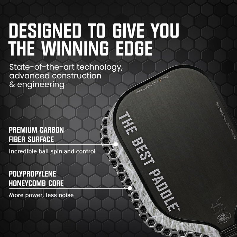 Paddleball Paddle with Carbon Fiber Surface & 16mm Polymer Core - Elongated Handle, 8 oz USAPA Certified