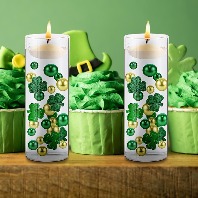 Holiday Vase Filler Set Shamrocks Green Beads & Faux Diamonds for St Patrick's Day Decor