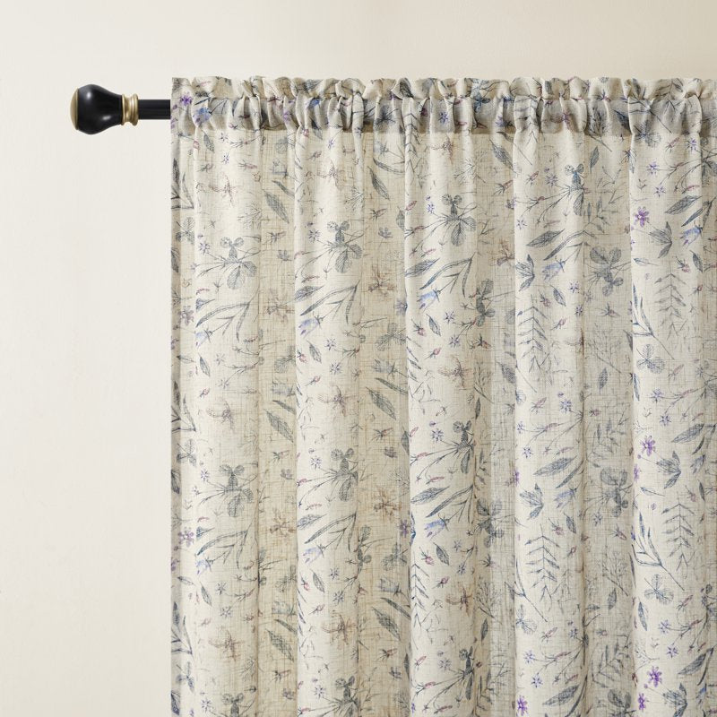 Farmhouse Floral Linen Curtains - Light Filtering Window Drapes for Living & Bedroom