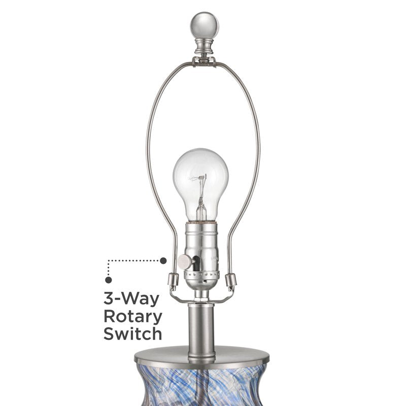 Modern Blue Glass Table Lamp with White Drum Shade - 27.75 Inch
