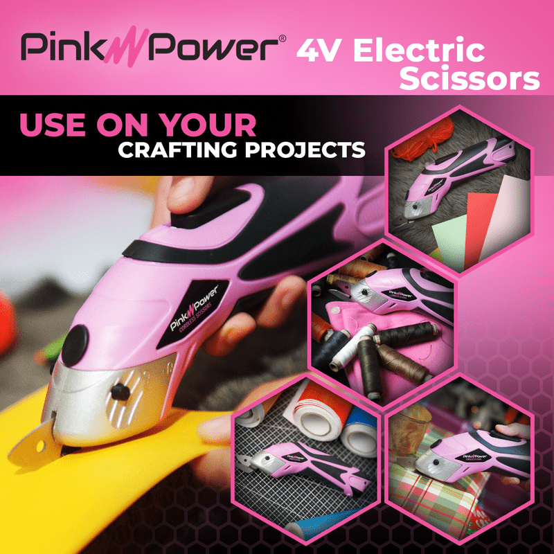 Pink Power Cordless Electric Fabric Scissors Set - Heavy Duty Cutters for Crafting, Sewing, Cardboard & Scrapbooking (Variation: Pink)