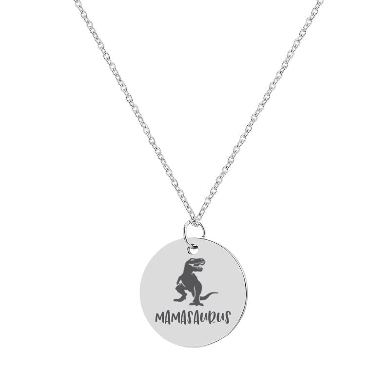 Mamasaurus Dinosaur Necklace for Mom and Grandma - Stainless Steel Gift Jewelry