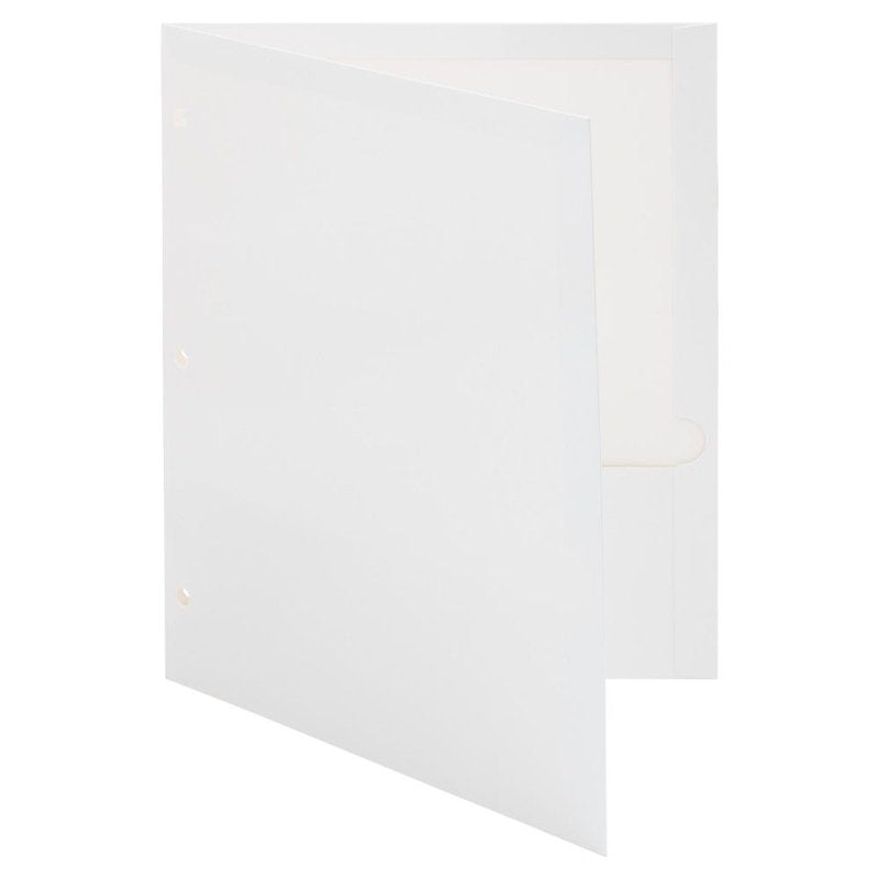 White Laminated Pocket Folder with 3-Hole Punch - 3 Pack