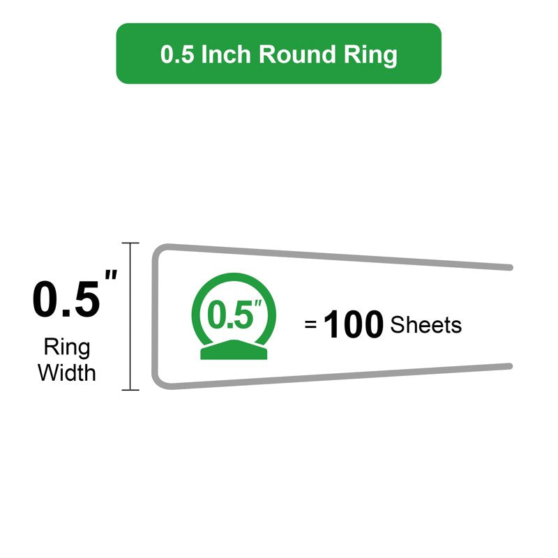 1/2 Inch Capacity Binder with 3 Rings - Water-Resistant, 100 Sheets, White, 12 Pack