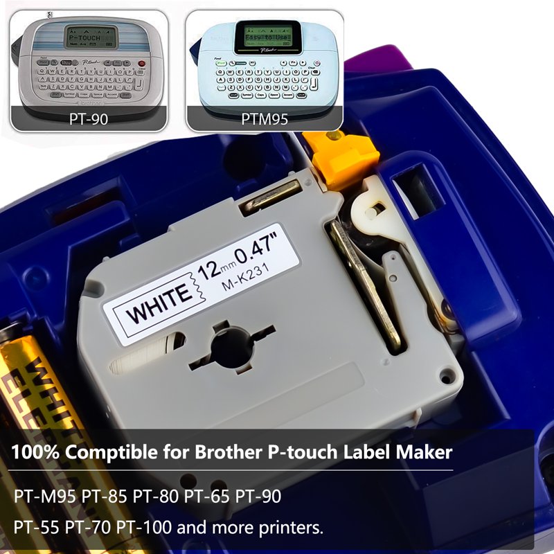 5 Pack Compatible Label Maker Tape for Brother P-touch MK Series 12mm White Labels