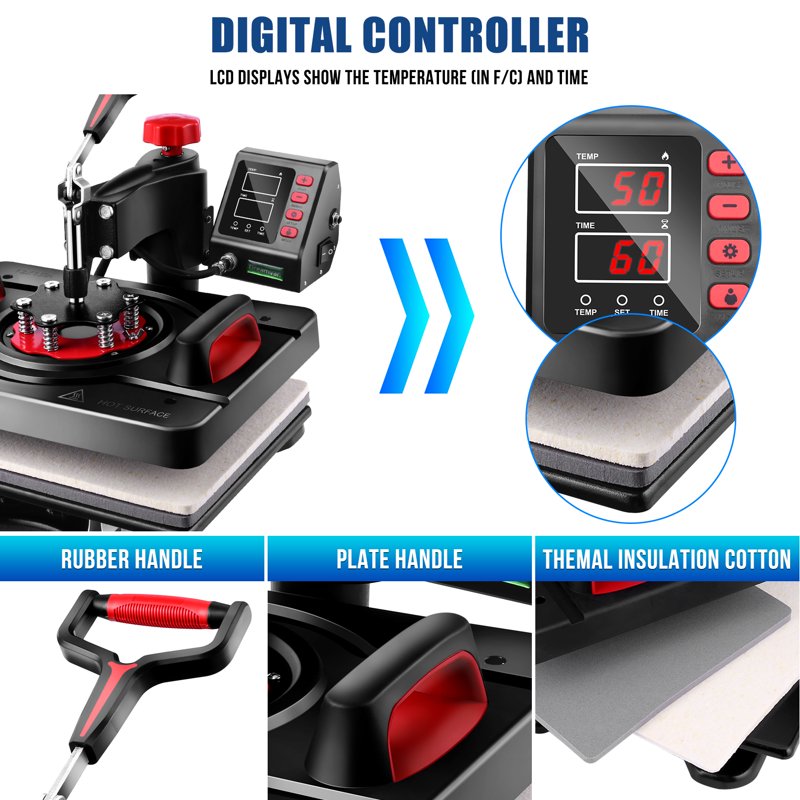 8-in-1 Heat Press Machine 15x12in Digital Sublimation Vinyl Transfer