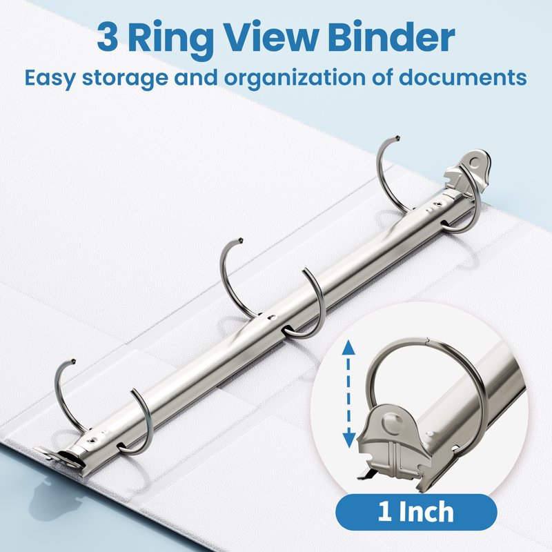 3 Ring Binders Bulk Set - Clear View, PVC-Free, 1 Inch Capacity for Office & School
