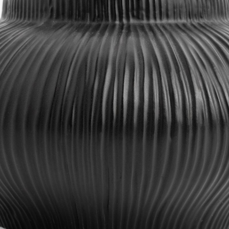Black Ribbed Ceramic Decorative Vase - Modern Small Tabletop Accent, 4 inches