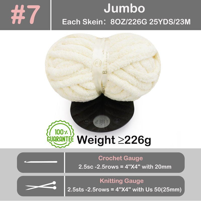 Chunky Chenille Yarn for Knitting & Crocheting - Jumbo Soft Blanket Yarn 8 Skeins