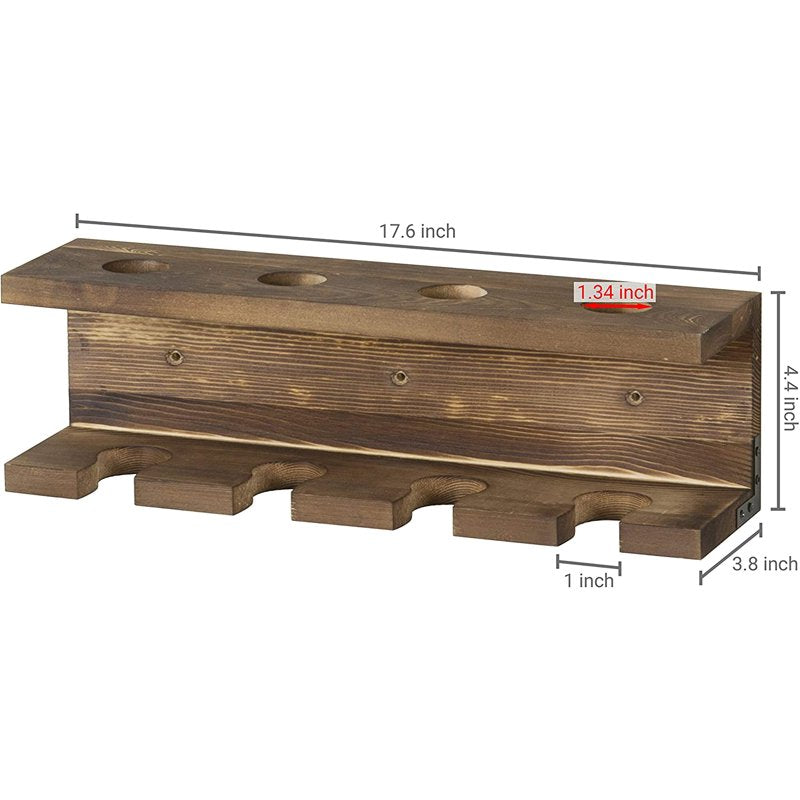 Wall-Mounted Baseball Bat Rack with Ball Storage Shelf - Rustic Burnt Wood