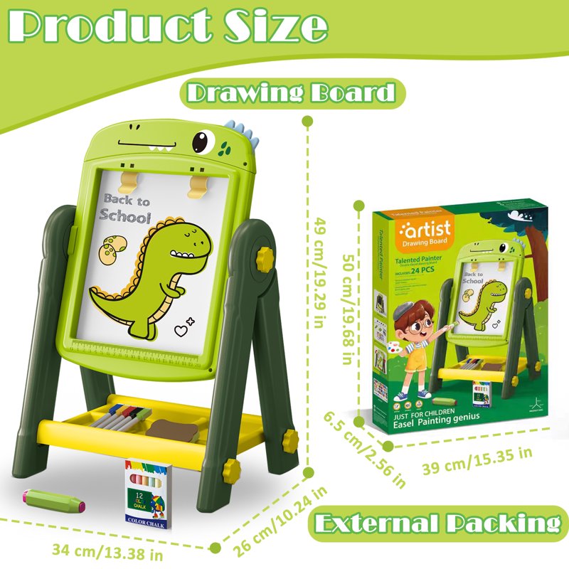 Kids Double-Sided Magnetic Art Easel with Painting Accessories, 3-8 Years