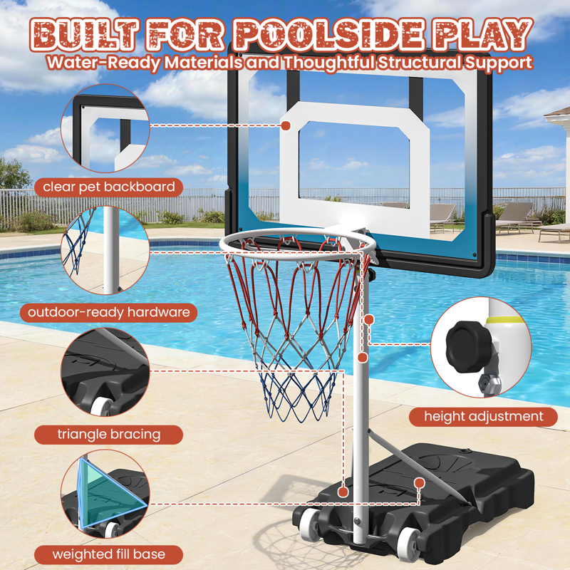 Adjustable Pool Basketball Hoop with Water Base and Ball - Indoor & Outdoor
