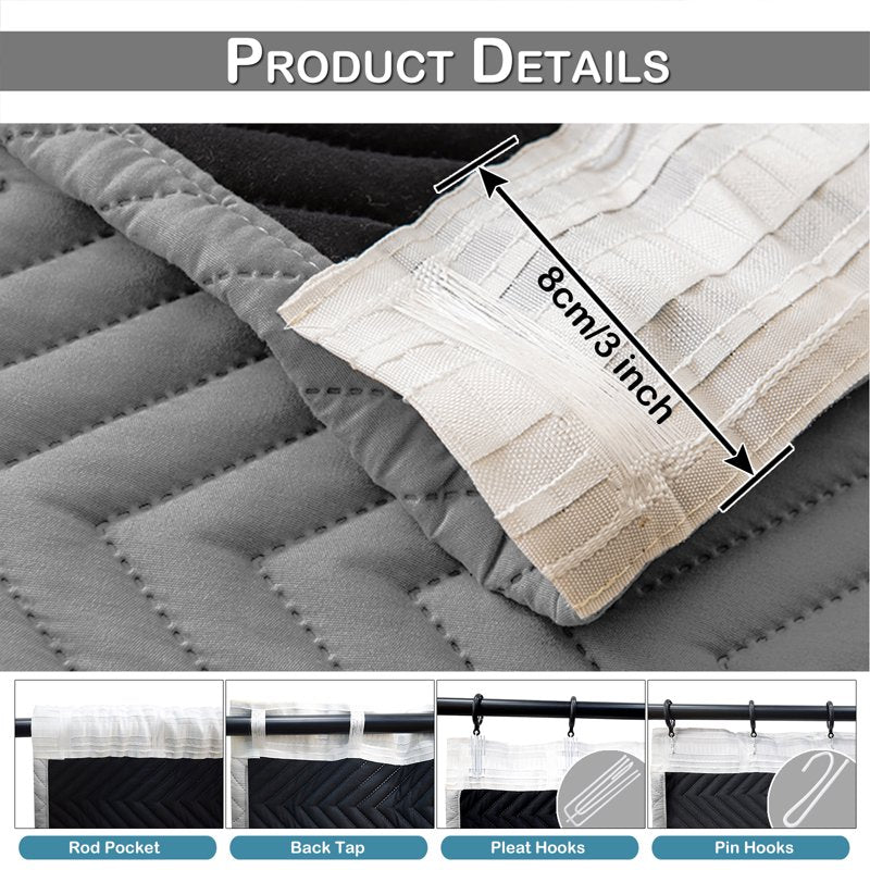 Thermal Blackout Curtains for Winter - Soundproof & Windproof 55x102 Gray
