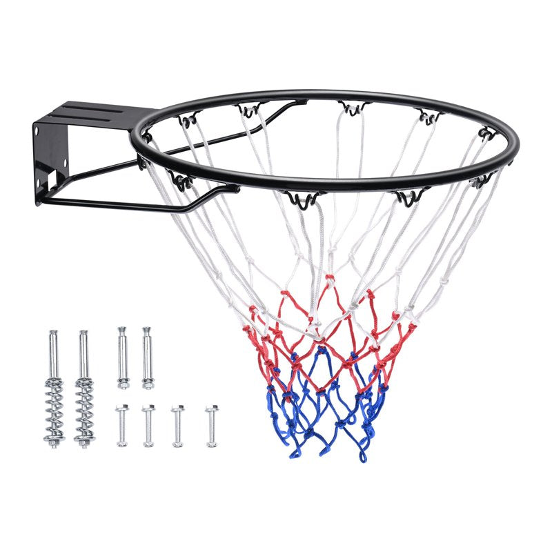 18-Inch Indoor Outdoor Wall or Door Mount Basketball Rim with Net and Twin Spring
