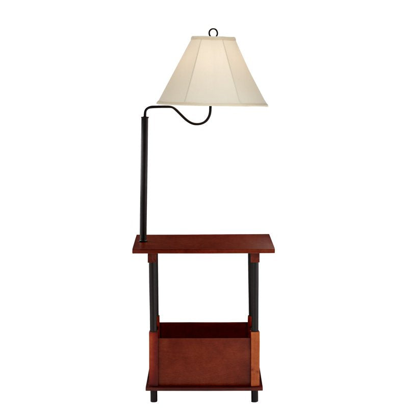 Rustic Farmhouse Floor Lamp with End Table and Swing Arm - 55" Tall Open Crate Design