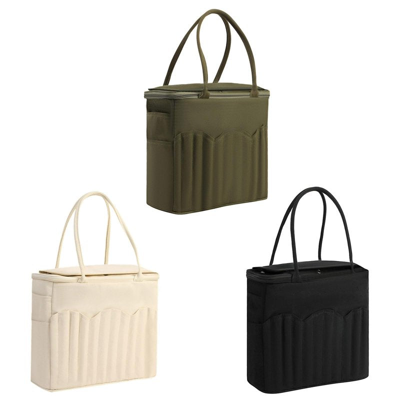 Large Capacity Canvas Yarn Organizer Tote Bag with Multi-Pockets for Knitting & Crochet