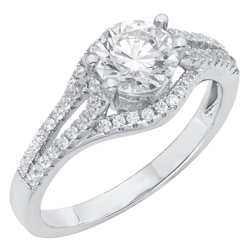 Sterling Silver Engagement Ring with Swarovski Crystal and CZ - 2 3/8 Carat T.G.W.