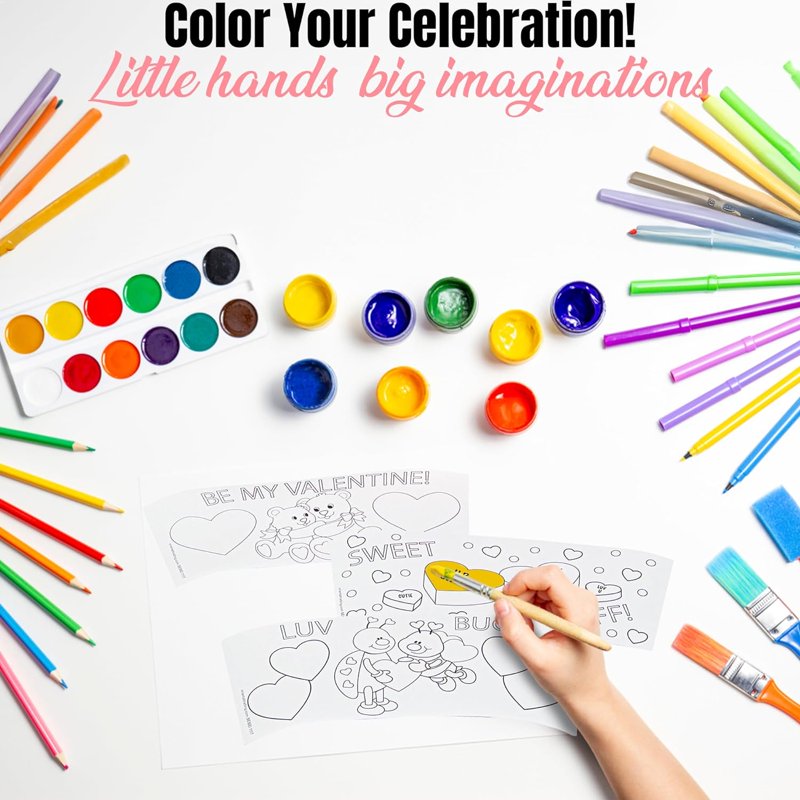 Color Your Own Valentine Cups with Lids & Straws - Kids Craft Kit, 12 Pieces