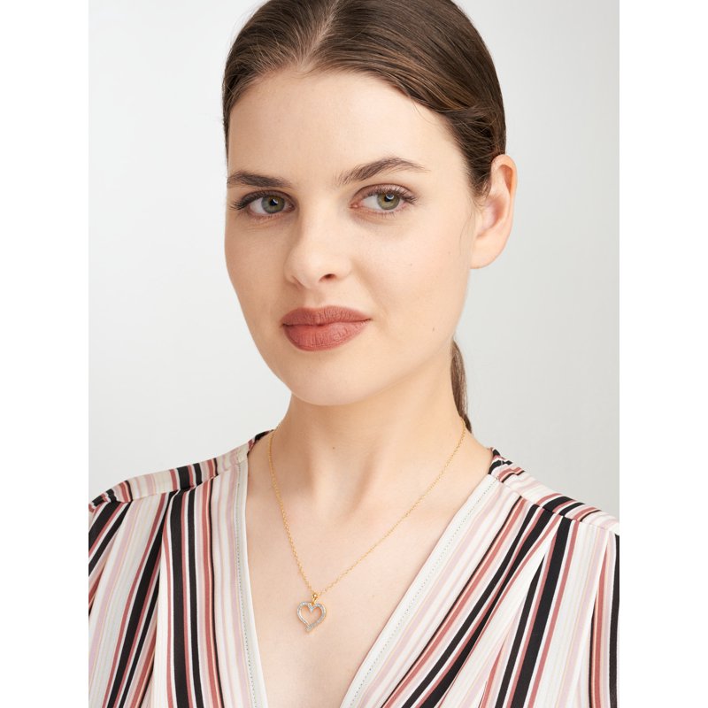Open Heart Pendant Necklace with Diamond Accent - Silver or Gold Tone, 18 Inch