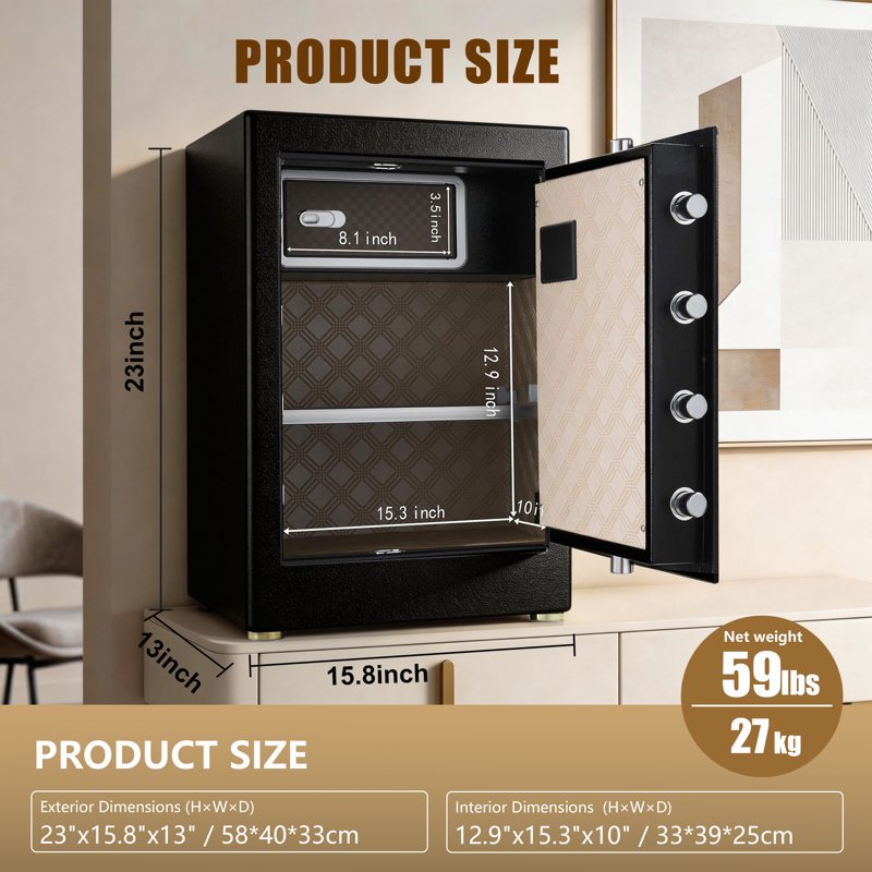 Heavy Duty Digital Safe with Keypad and Keys - 2.5 Cubic Feet Home Security Safe