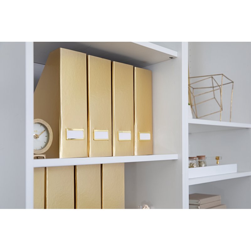 Gold Foldable Magazine File Holder Set of 4 - Desk & Office Organizer