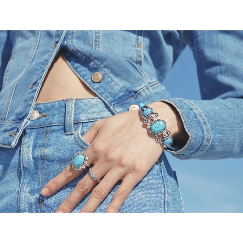 Women's Faux Turquoise Stretch Bracelet - Silver Tone Western Style