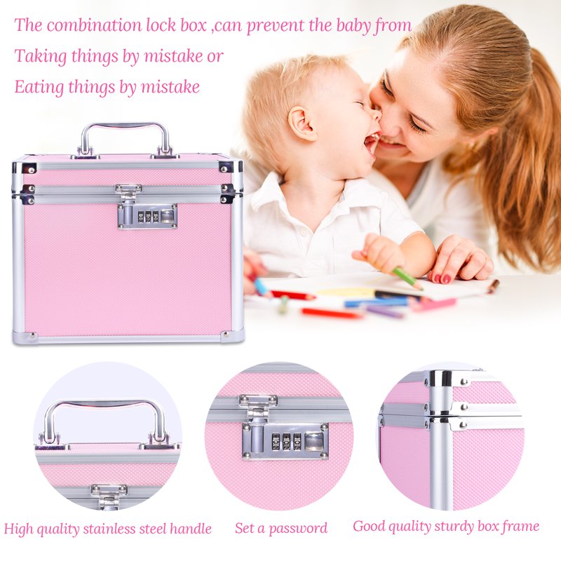 Secure Lock Box with Code Combination for Jewelry, Medicine, and Valuables - Pink, Compact 7.25"x7.75"x10"