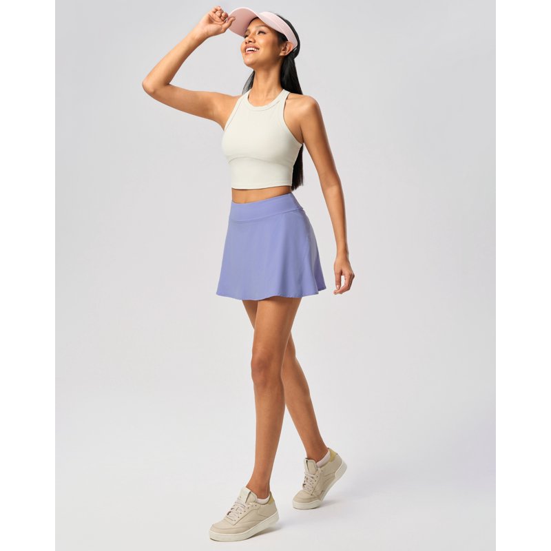 FITOP Women’s A-Line Tennis Skirt with Pockets - High Waist Athletic Skort with Inner Shorts, Purple, L