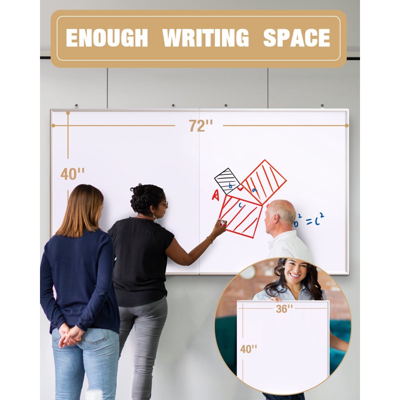 Large Magnetic Dry Erase Whiteboard - Folding Aluminum Frame Wall Mount