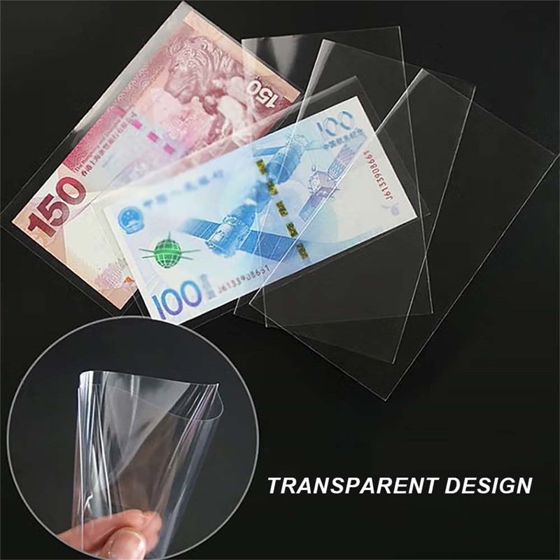 100 Pcs Clear Currency Sleeves for Banknotes and Collectibles